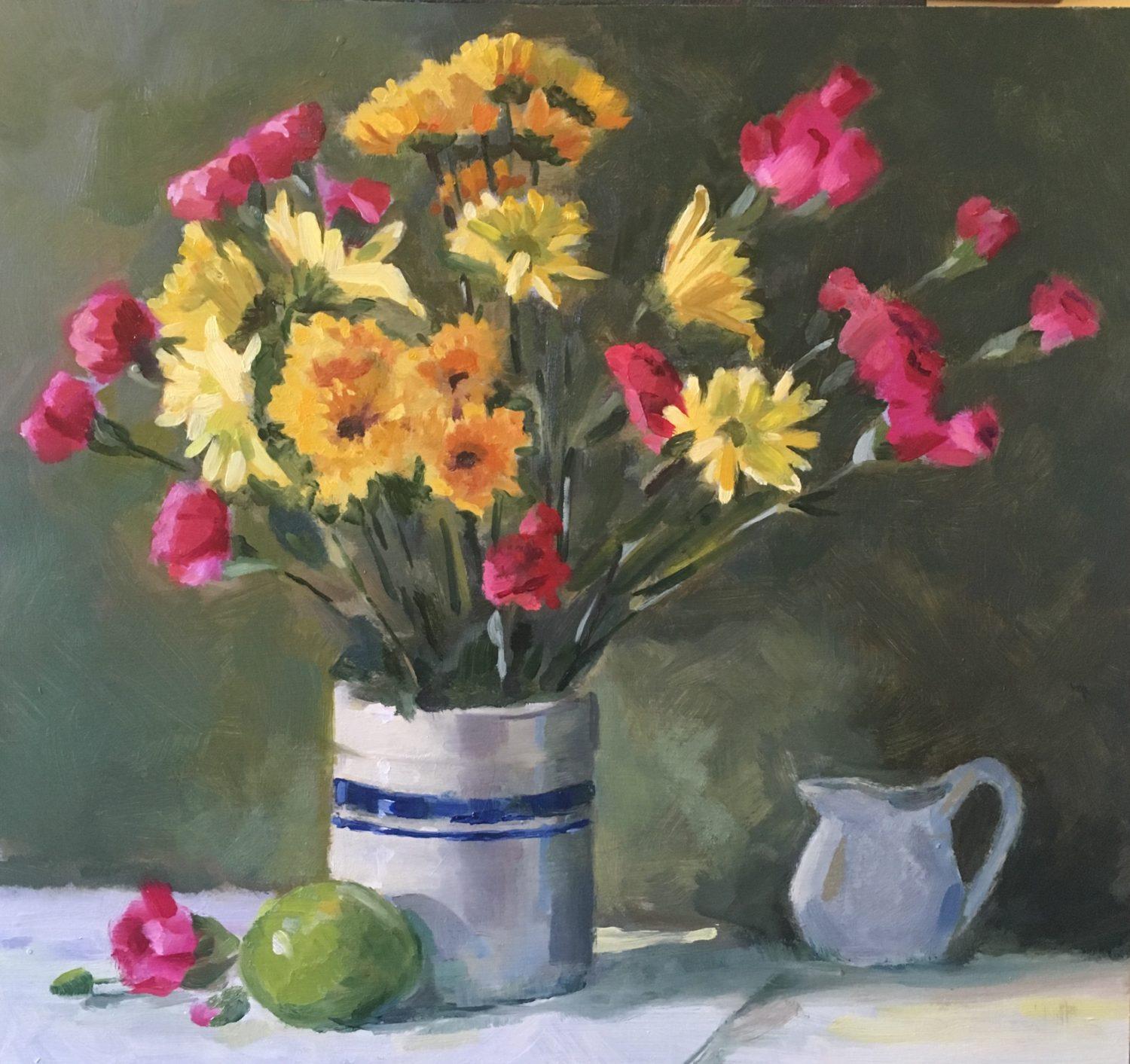 Spring Mix - Flowers in a Stoneware Crock - Cary Galbraith