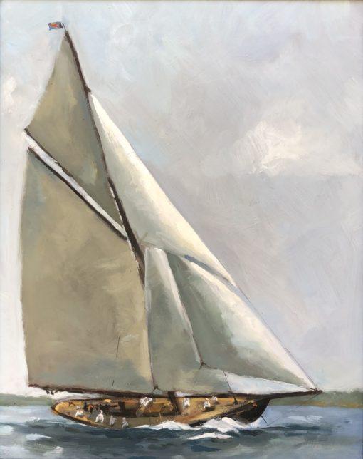 Large sailboat under full sail