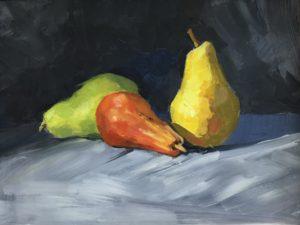 three pears green red yello