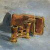 painting of antique opera glasses with soft case