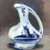 small delft pitcher with windmill scene