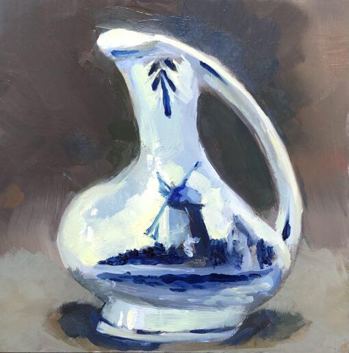 small delft pitcher with windmill scene